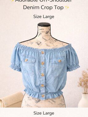 Off the Shoulder Denim Crop Top ( Large)by Arizona Jean Co.